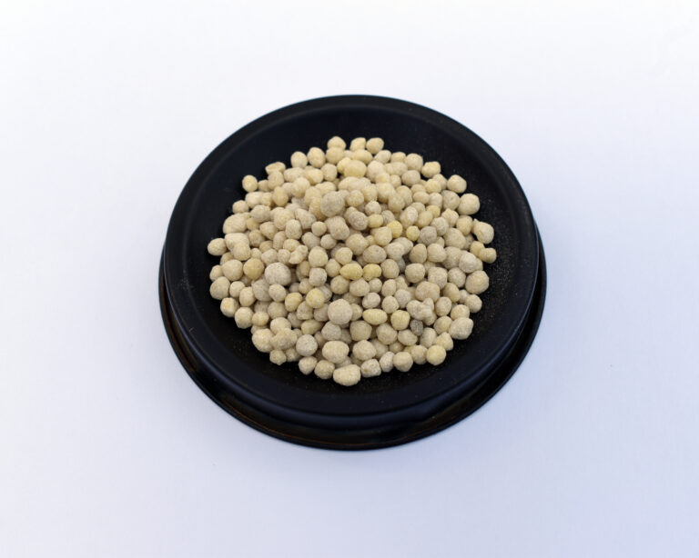 Diammonium phosphate (DAP) fertilizer granules, a concentrated source of nitrogen and phosphorus