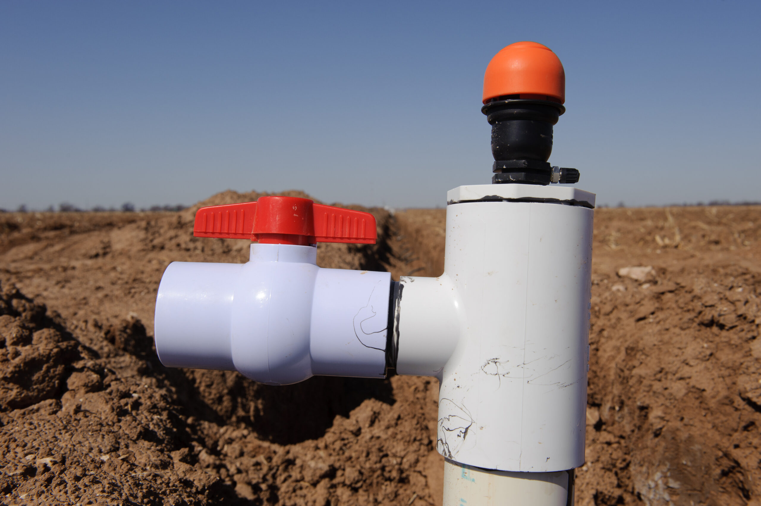Drip irrigation shut-off valve installed in a garden watering line
