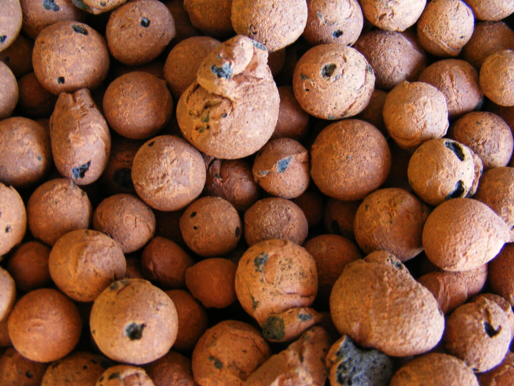 Hydroton expanded clay pebbles used as a growing medium in hydroponics